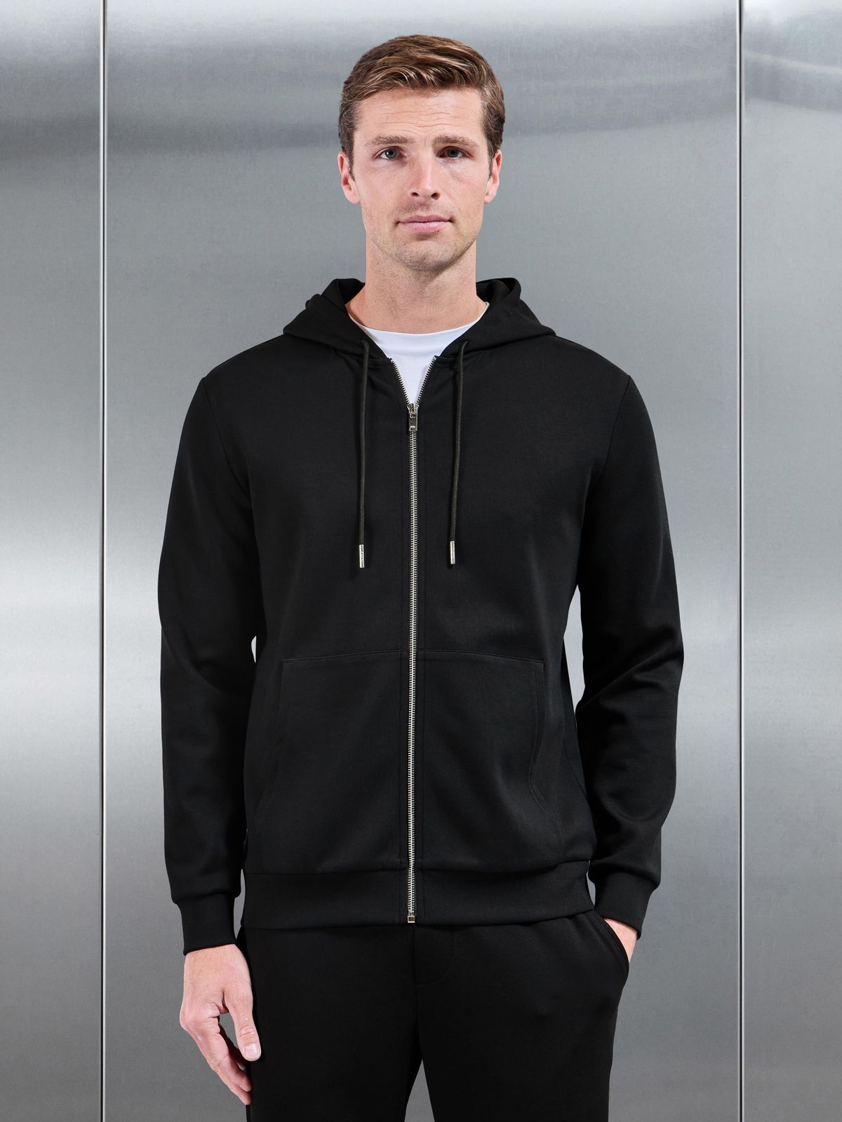 Interlock Jersey Zip Hoodie in Black
