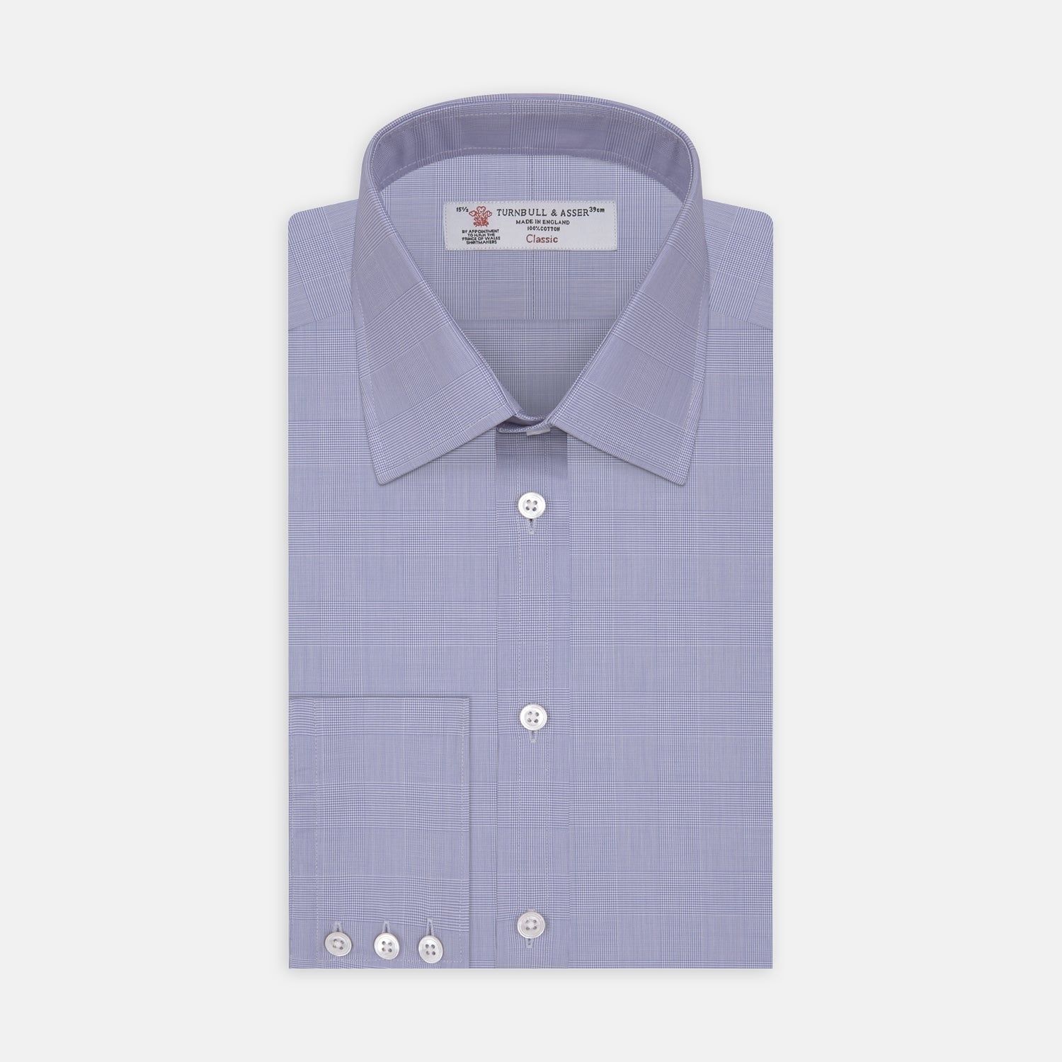 Blue Prince Of Wales Check Shirt With T&a Collar And 3-button Cuffs
