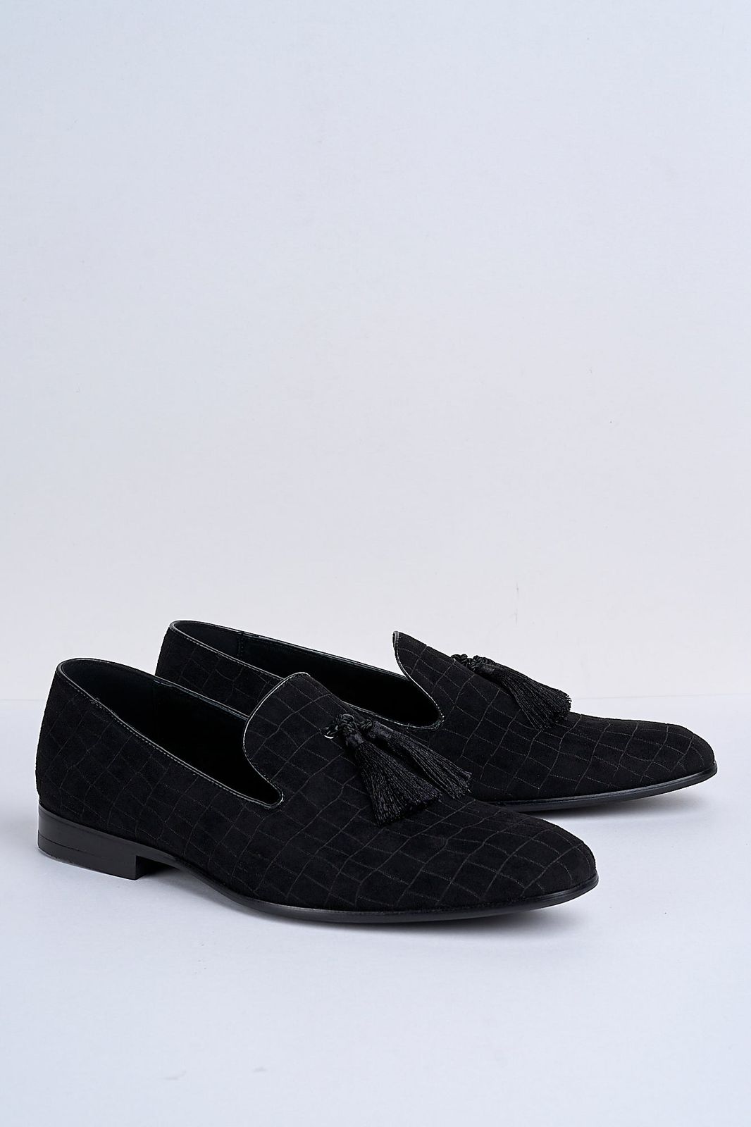 Alessandro Croc-embossed Tassel Loafers – Noir Eclipse