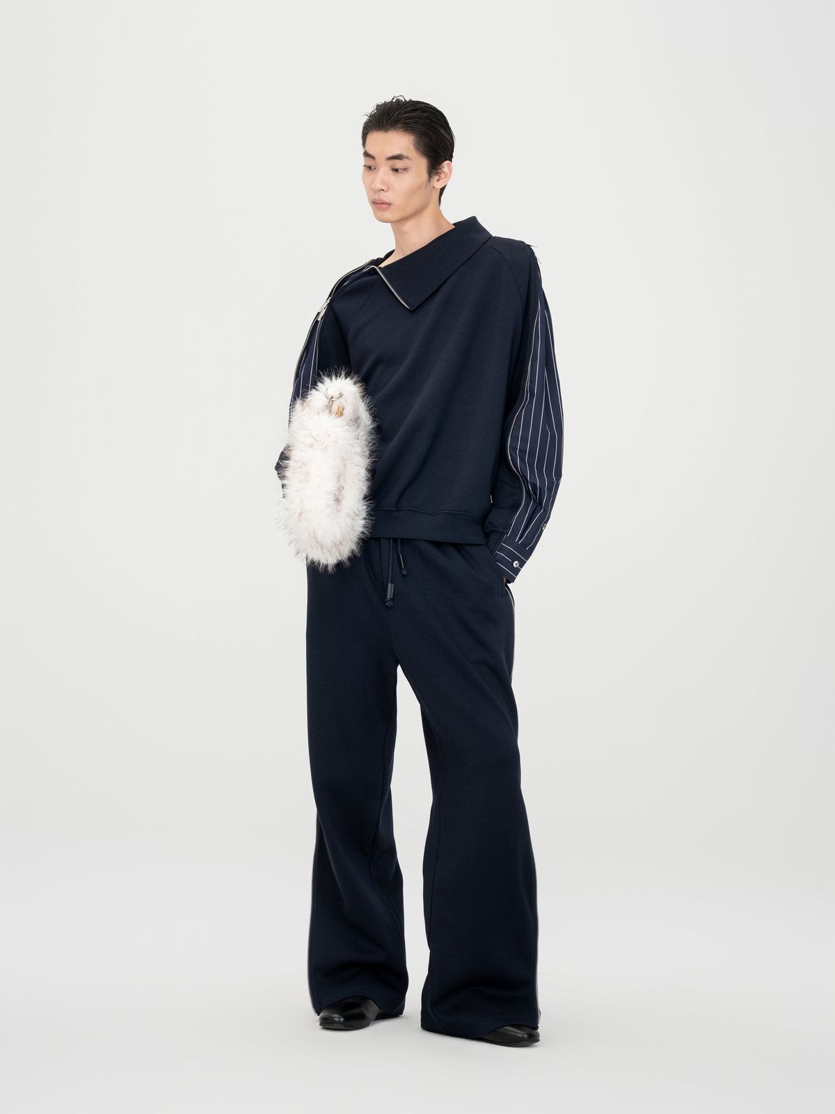 2-IN-1 NAVY STRIPED PATCHWORK SWEATSHIRT