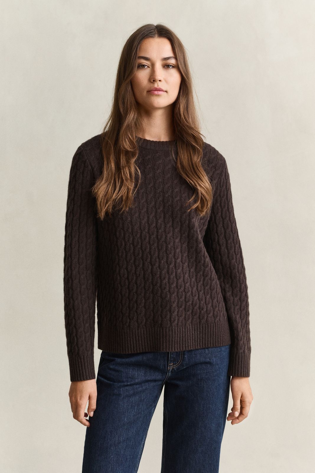 Cashmere Cable Knit Sweater - DEEP BROWN