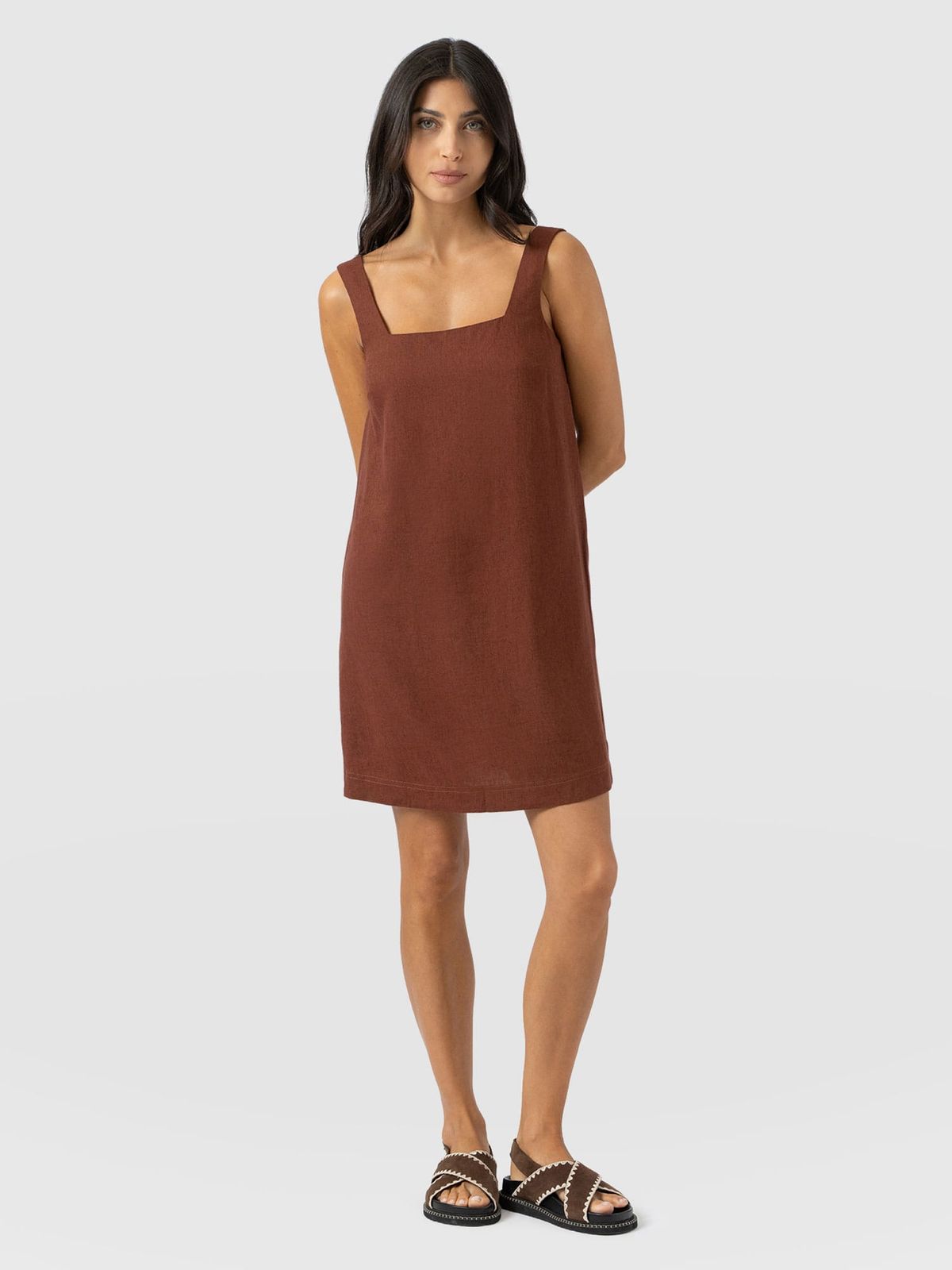 Corinne Linen Cami Dress - Russet Brown