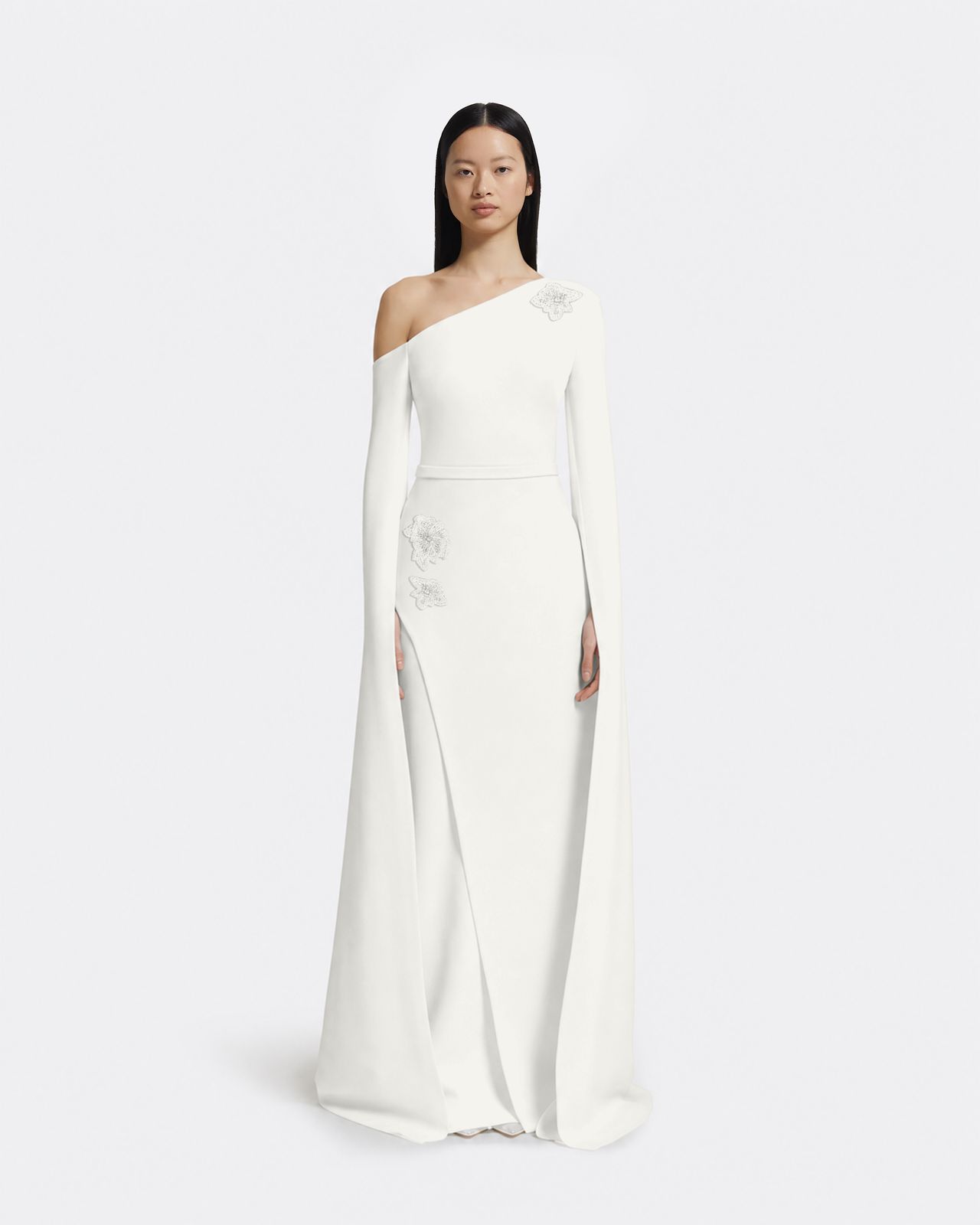 Rinna Long Dress in Ivory with Pearl