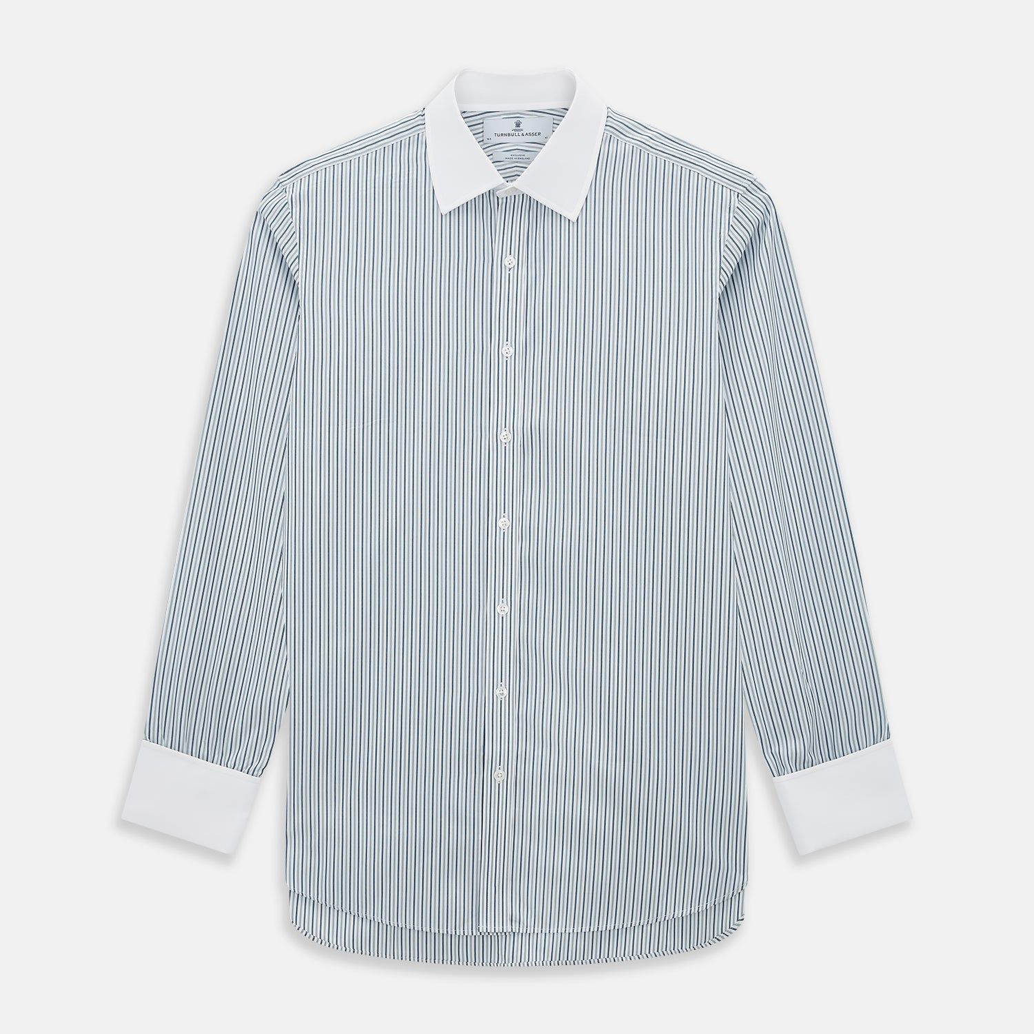 Green Double Stripe Shirt With Contrast T&a Collar And Cuffs