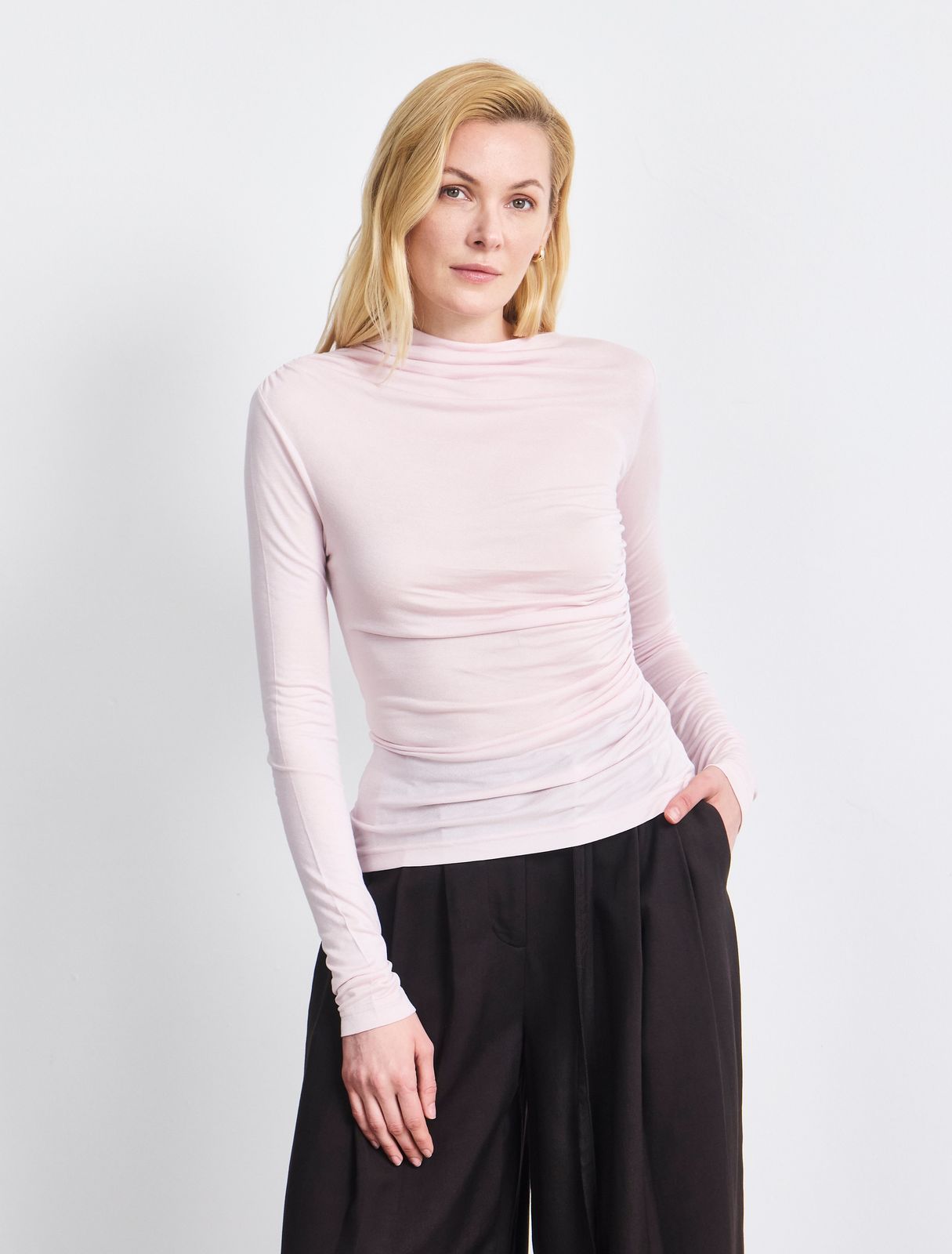 Iphis Draped Long Sleeve Top In Dusk Pink