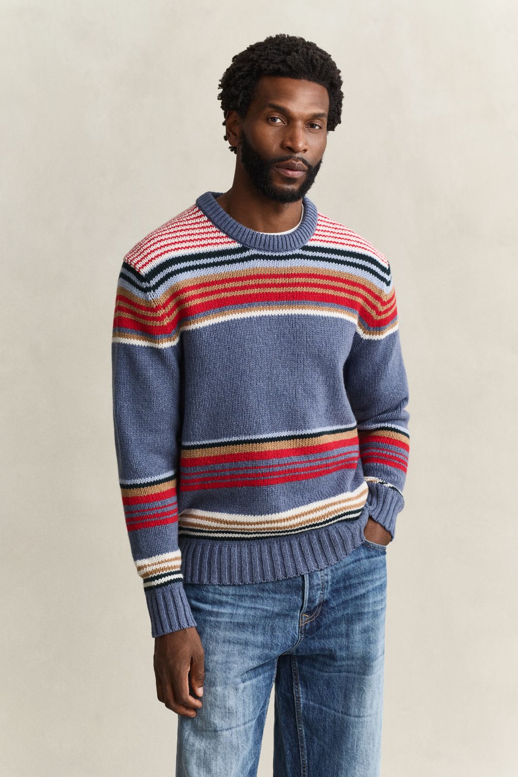 Multistriped Crew Neck Sweater - MULTICOLOR