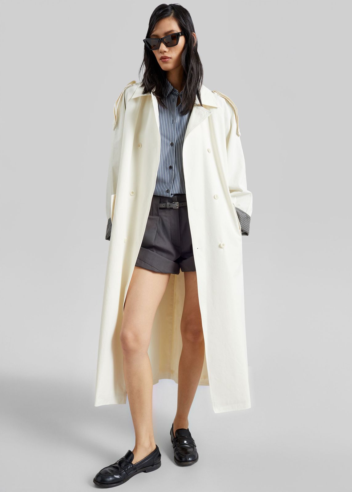 Brion Contrast Cuff Trench Coat - Cream