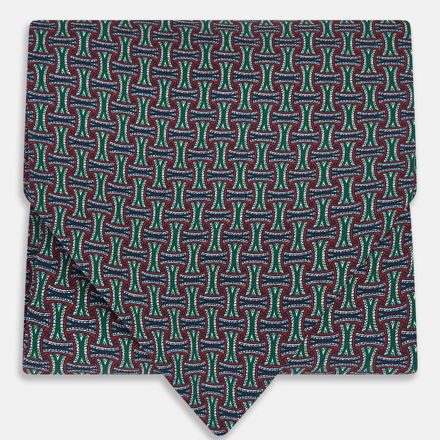 Forest Green And Red Weave Patterned Silk Cravat