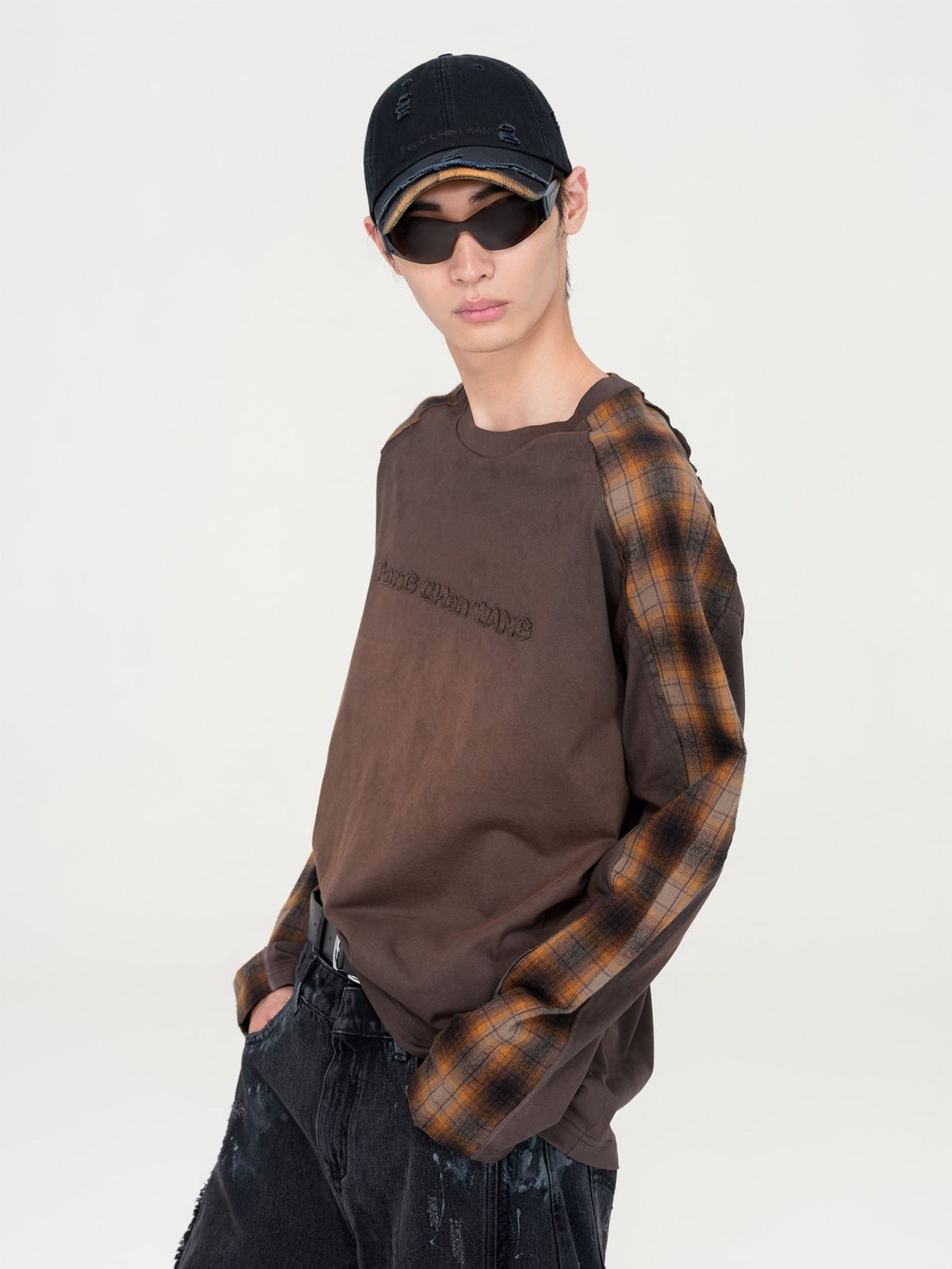NAVY PLAID-PANEL BASEBALL CAP