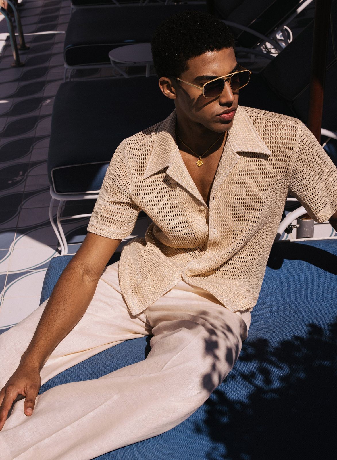 Gold Metallic Crochet Cuban Shirt