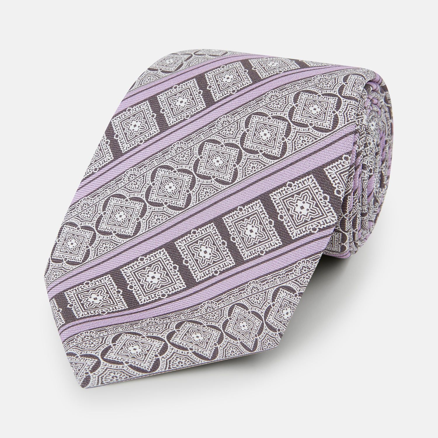 Ash And Lilac Medallion Bar Printed Silk Tie