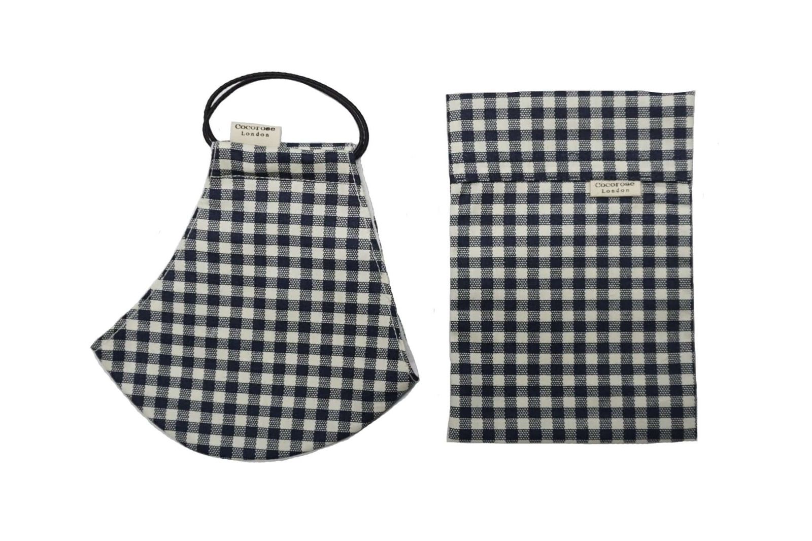 Cotton Face Mask with Filter Pocket and Matching Pouch - Gingham Navy 2.0