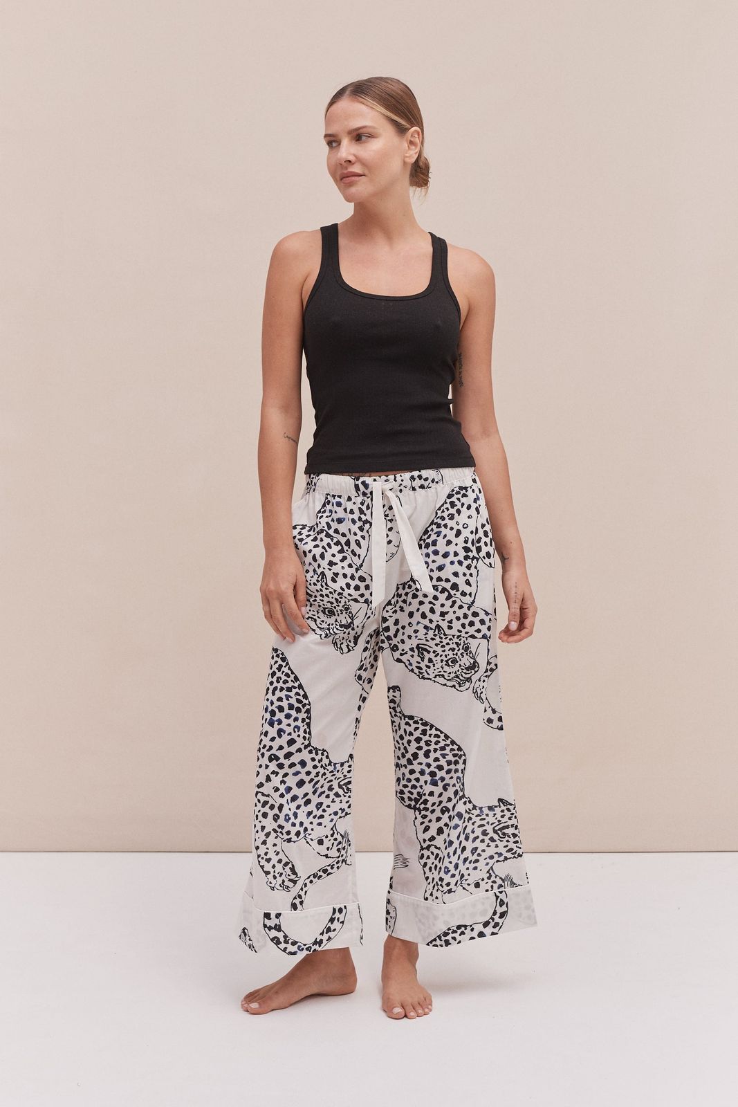 Tank Top & Wide Leg Trouser Set Black/the Jag Print Cream