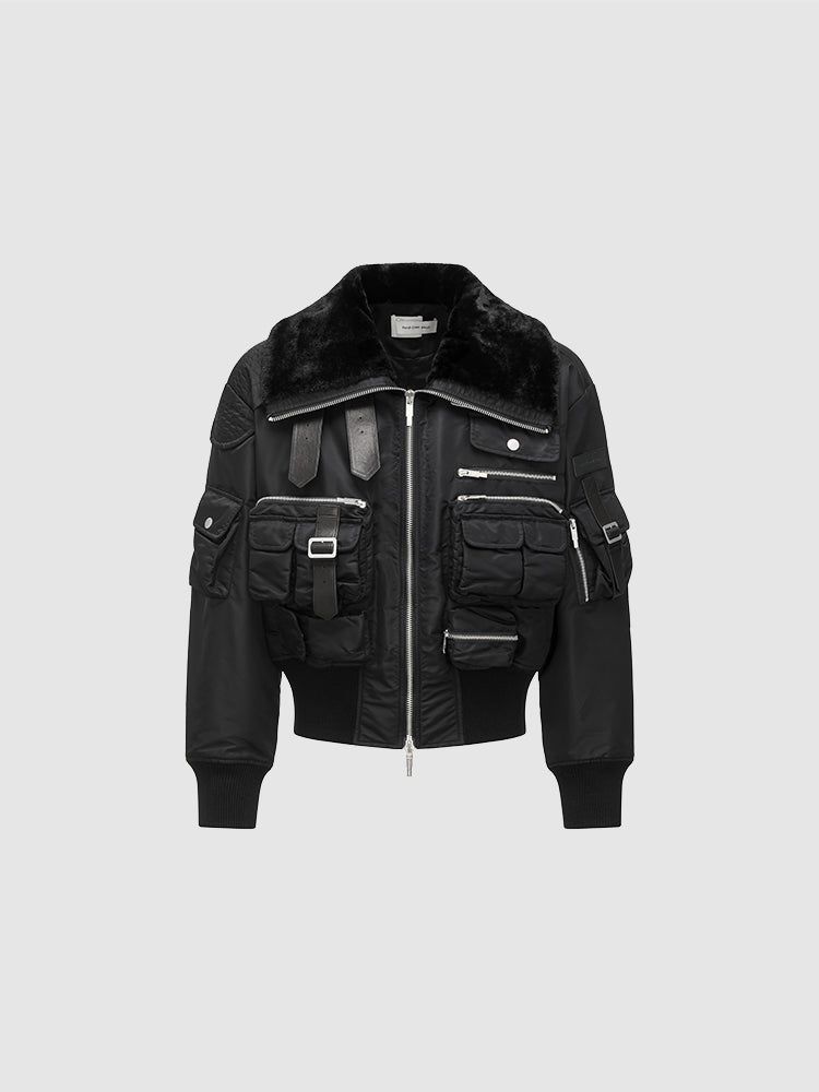 MULTIPOCKET CARGO JACKET WITH LEATHER TRIM