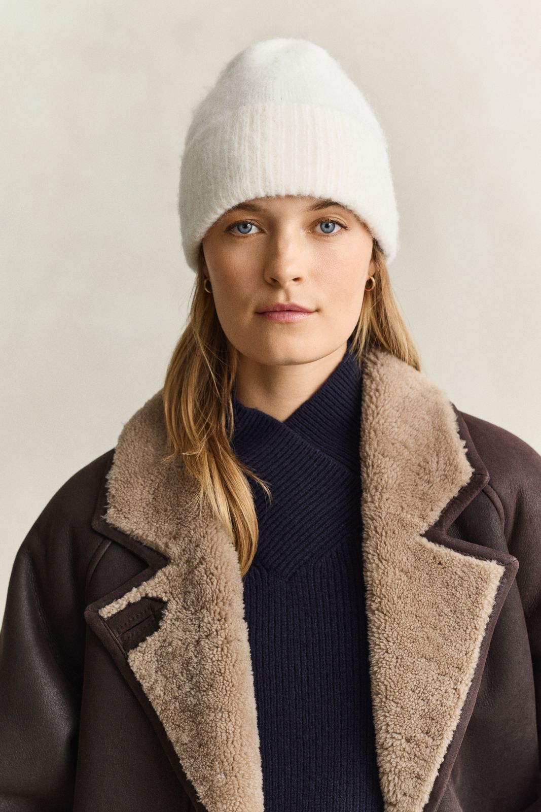 Alpaca Wool Blend Beanie - CREAM