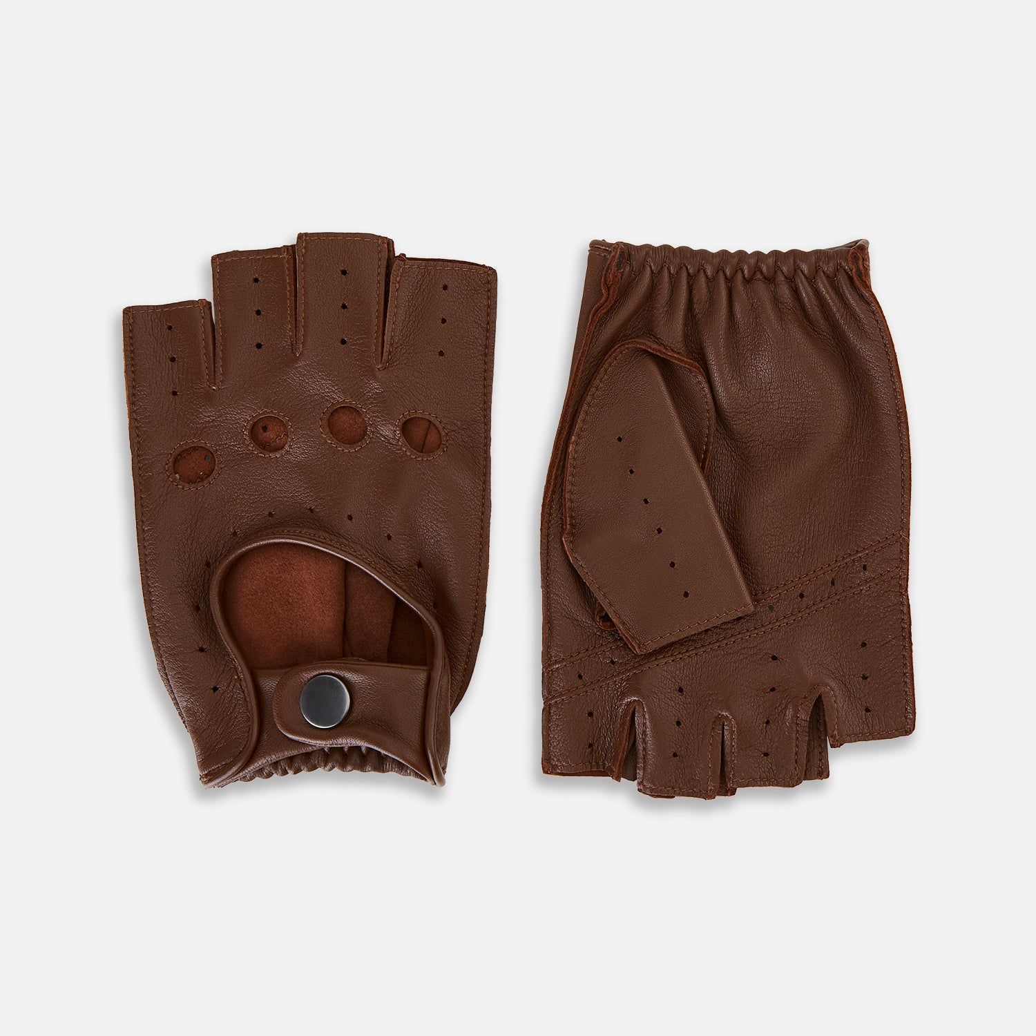 Coffee Brown Fingerless Driving Gloves In Leather