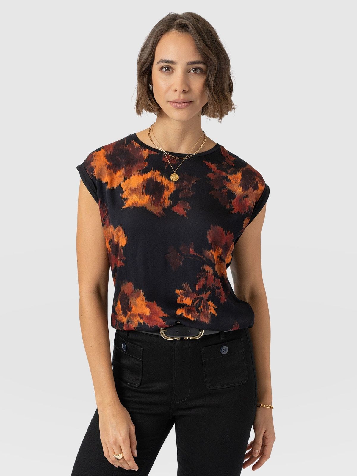Turn Up Contrast Tee - Autumn Floral