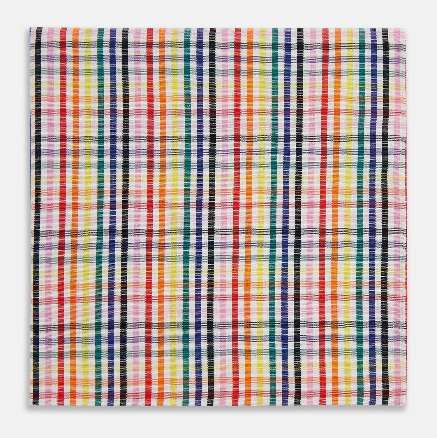 Hand Rolled Multi-coloured Grid Check Handkerchief