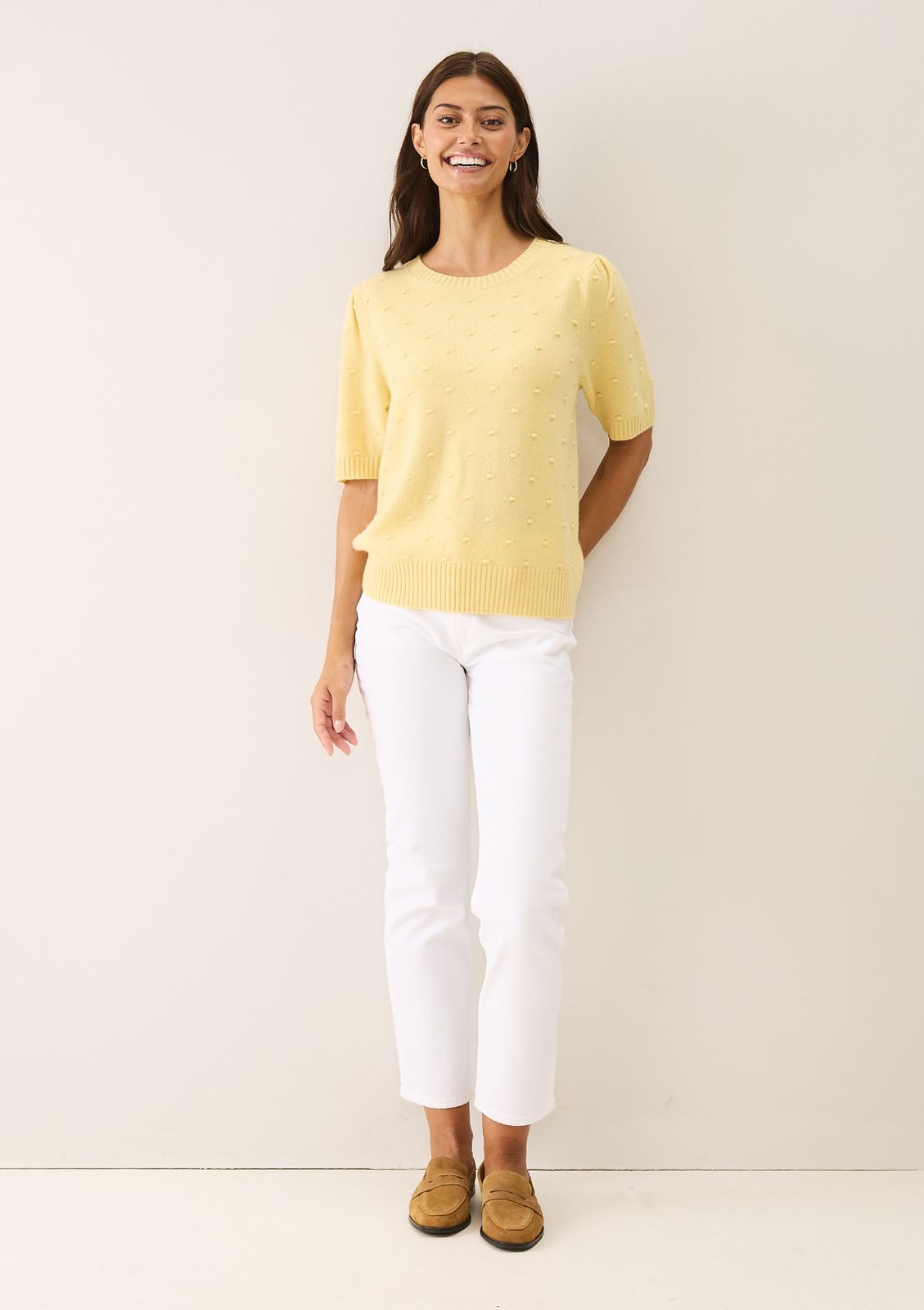 Bobble Puff Sleeved Sweater In Glow Yellow