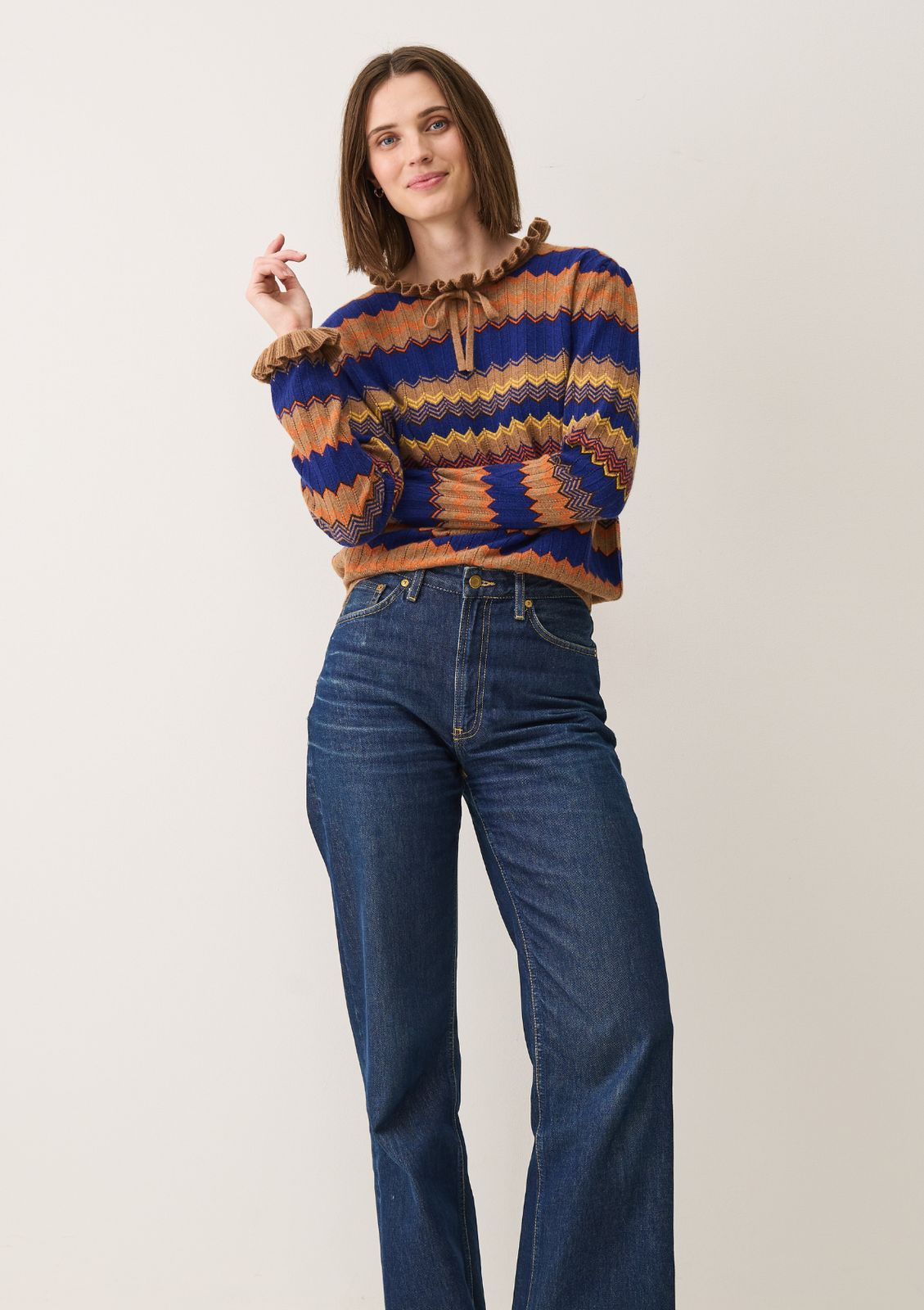 Chevron Stitch Sweater In Blue & Orange Mix