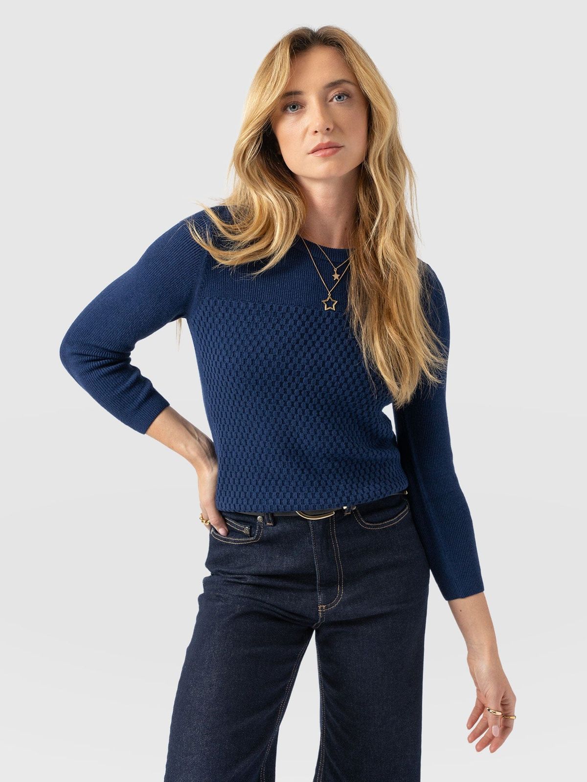 Honeycomb Rib Jumper - Navy