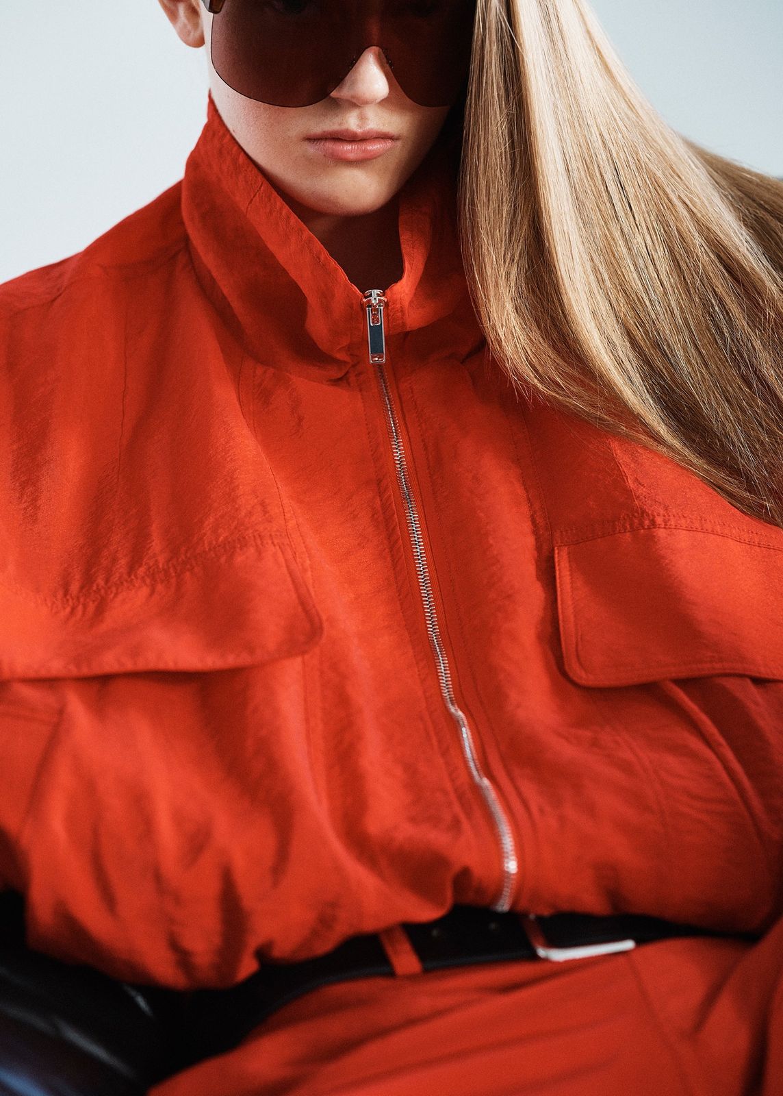 Drea Sheer Bomber Jacket - Red