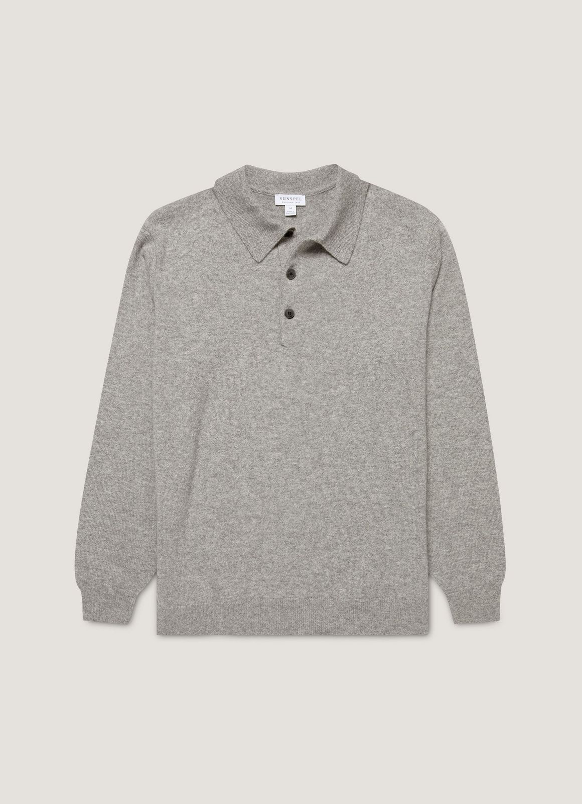 Men's Cashmere Knitted Polo Shirt in Grey Melange