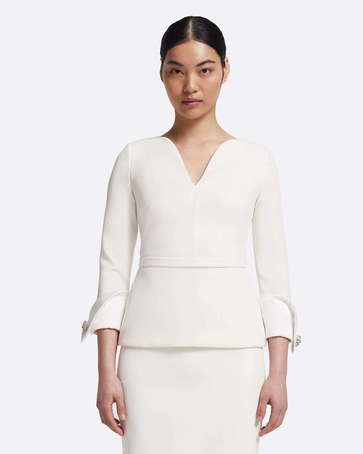 Tinetta Top in Porcelain on Ivory with Crystal Embellishment
