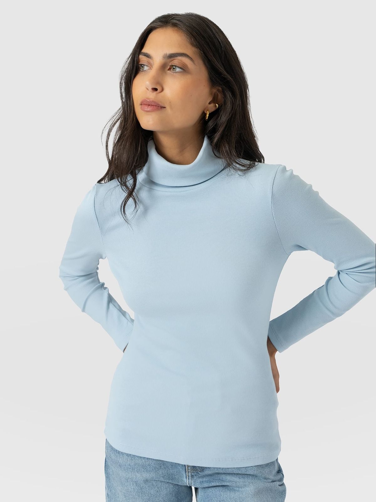 Ribbed Roll Neck - Ice Blue