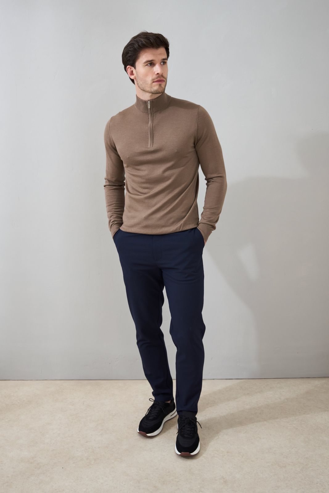 Slim Fit 'amalfi' 1/4 Zip Pullover In Desert Brown