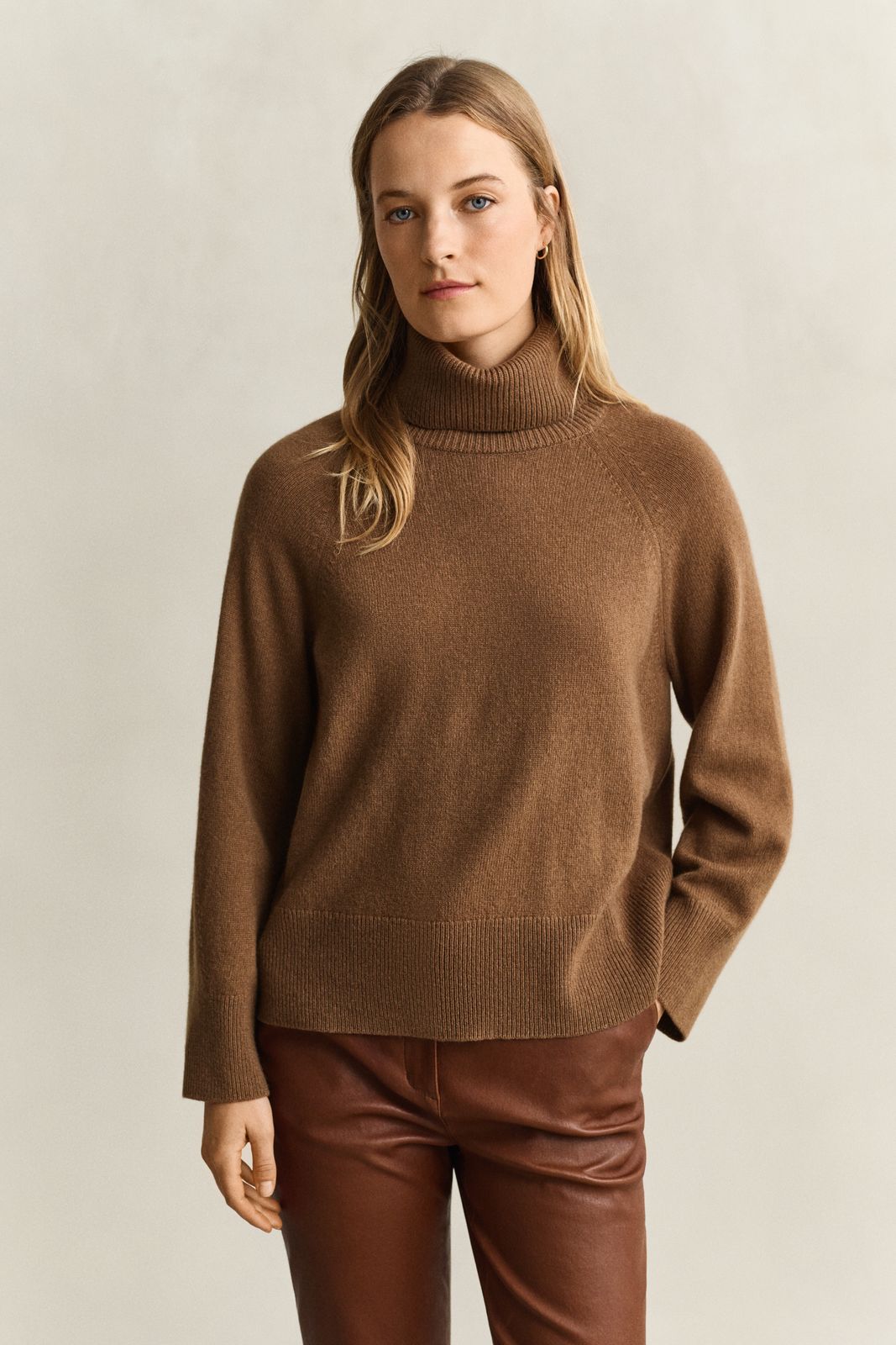 Wool Cashmere Turtleneck Sweater - WARM KHAKI