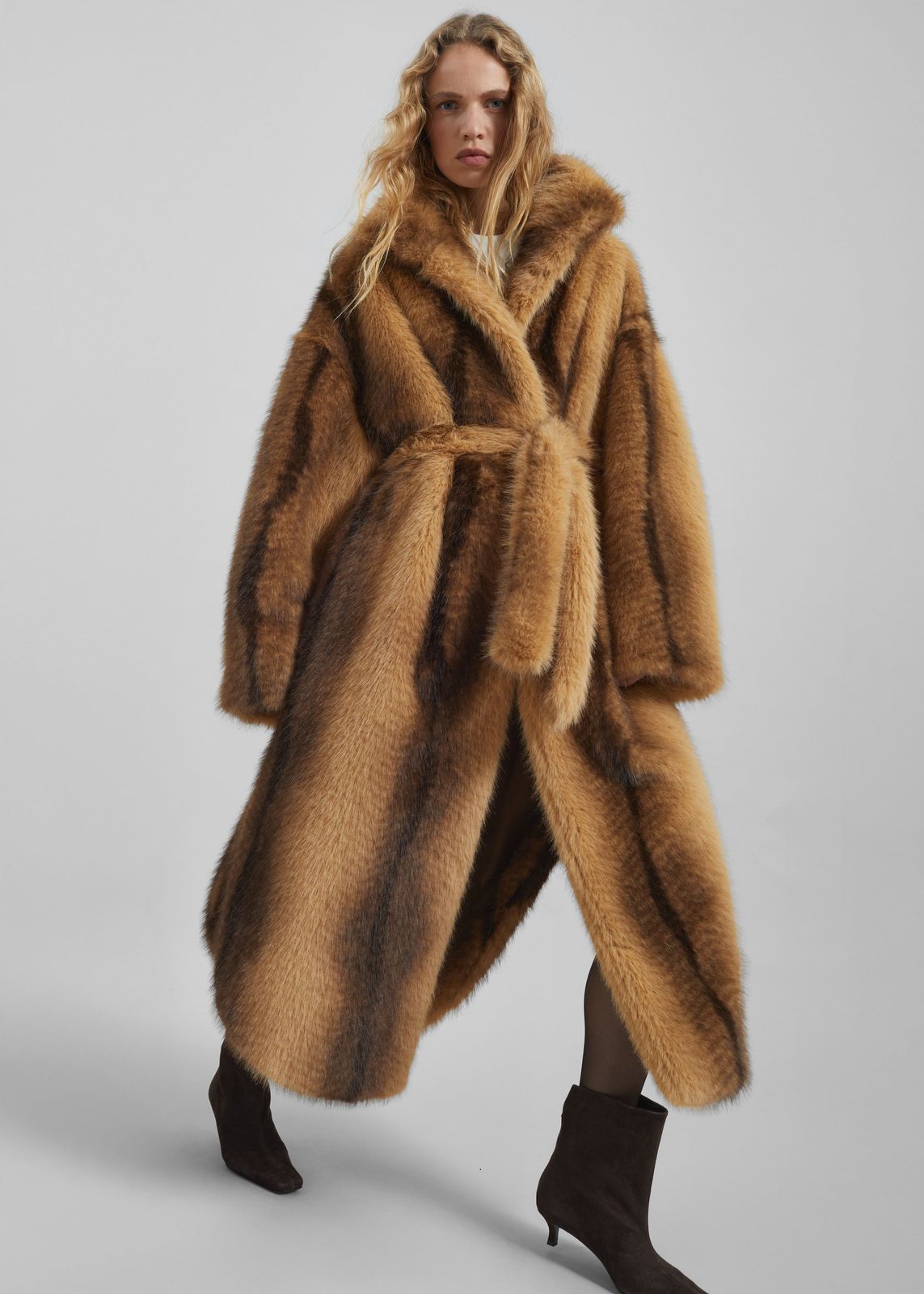 Ravello Faux Fur Robe Coat - Beige/Brown