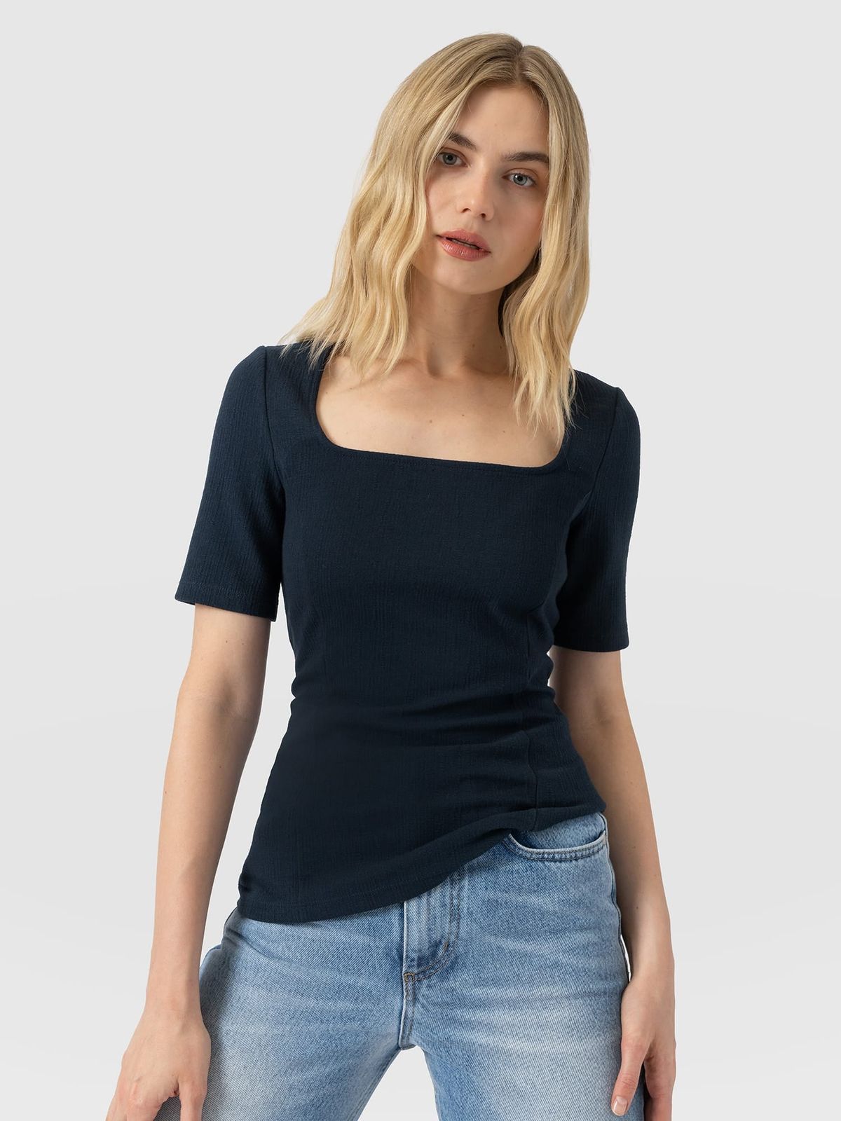 Akia Short Sleeve Tee - Navy Textured