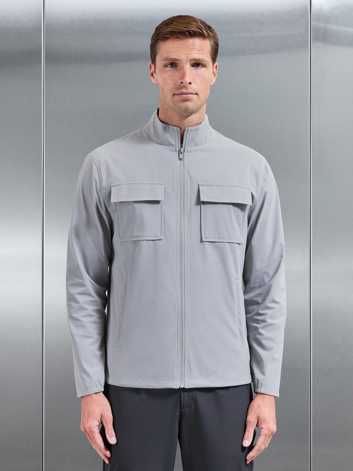 Water Repellent Cargo Jacket in Mid Grey