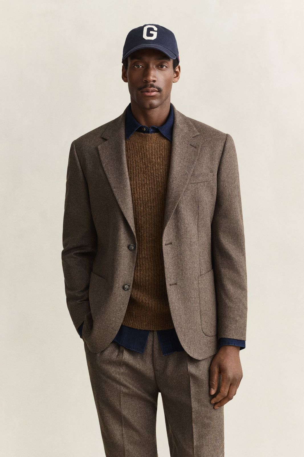 Wool Herringbone Suit Jacket - BLACK BROWN