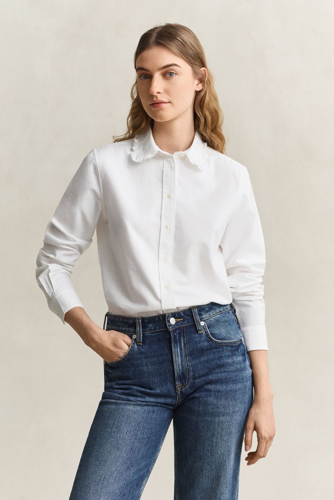 Frilly Classic Oxford Shirt - WHITE