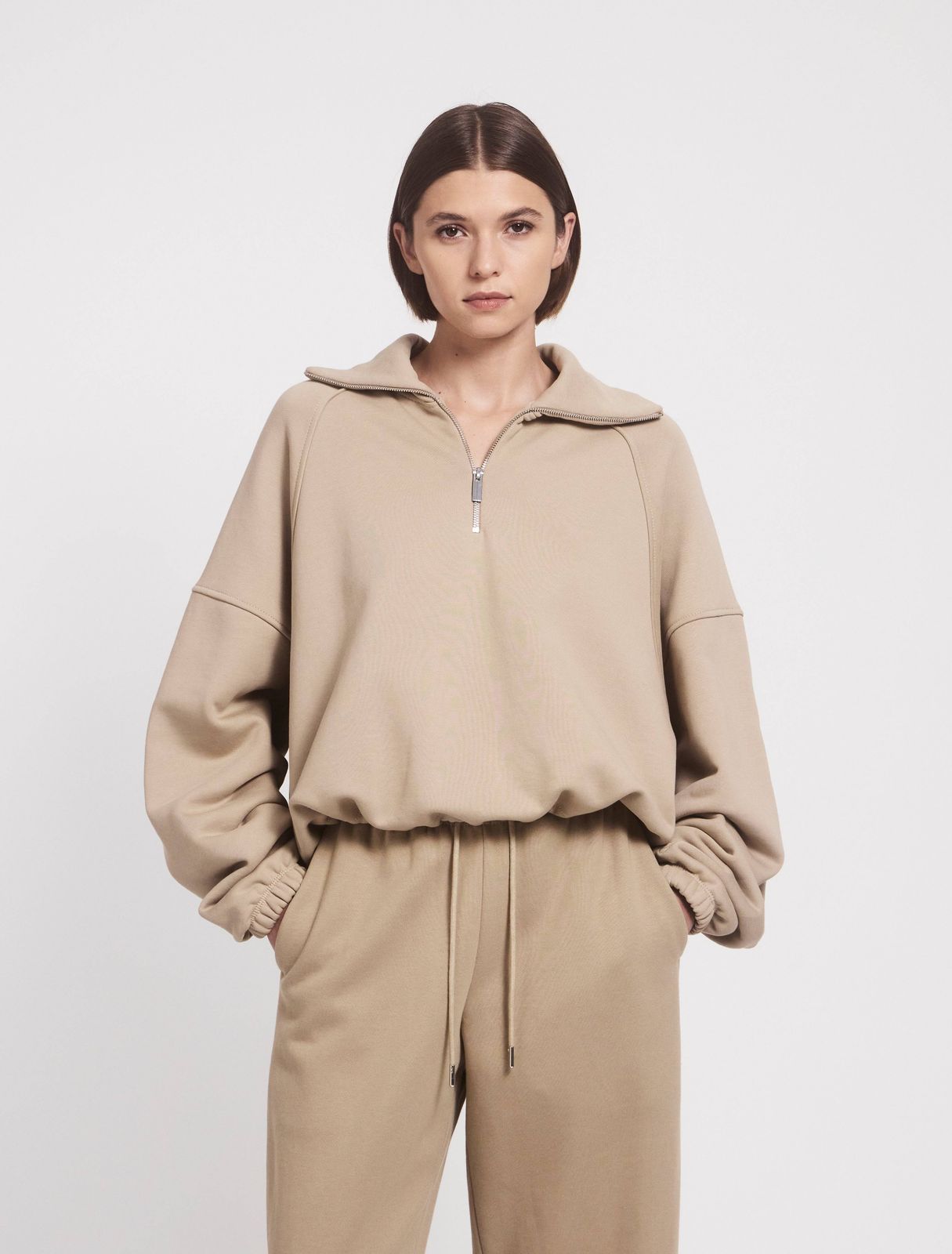 Classic Half Zip Sweatshirt In Taupe