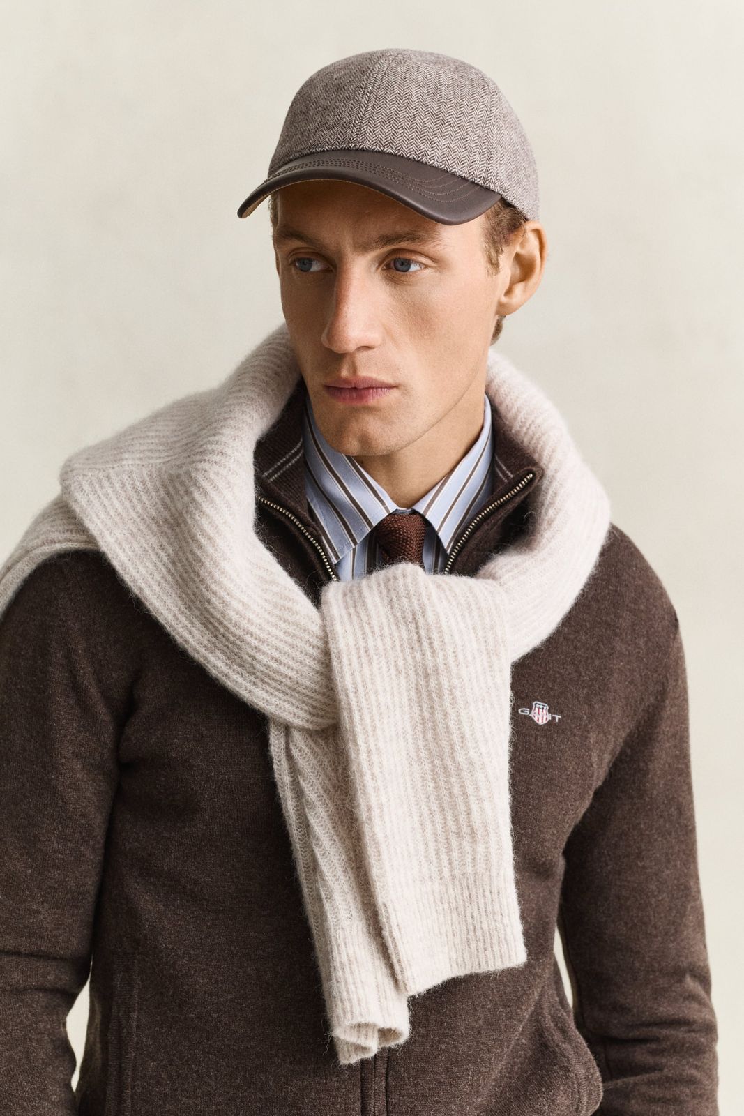 Leather Visor Wool Blend Cap - MIST TAUPE