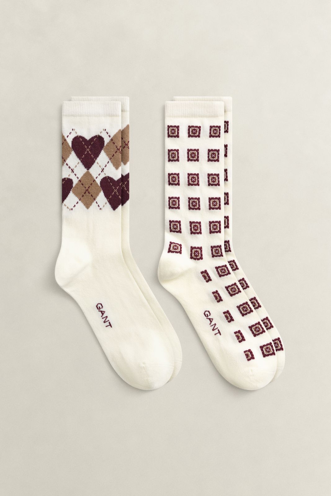 2-Pack Argyle Heart Socks Gift Box - DARKENED WINE