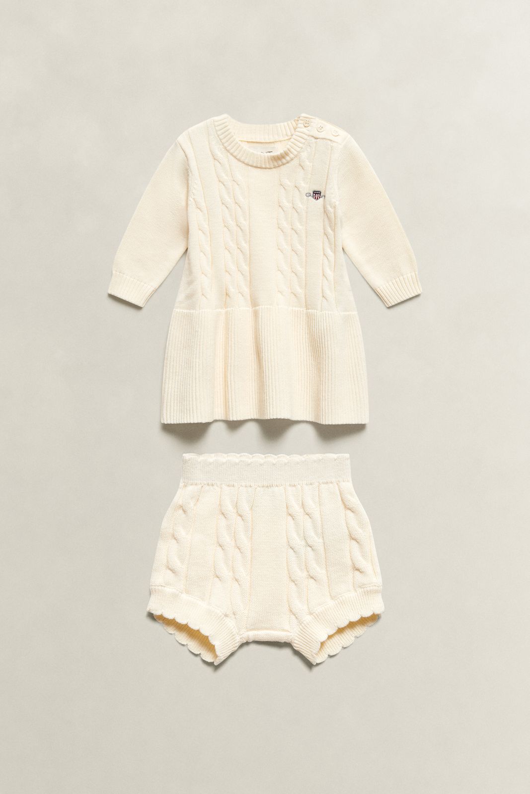 Baby Girls Cable Knit Dress & Bloomers Set - CREAM