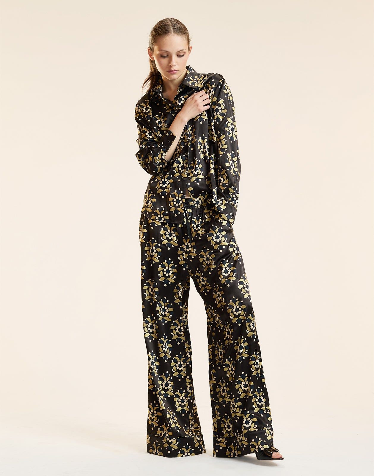 Gold Filigree Silk Pants