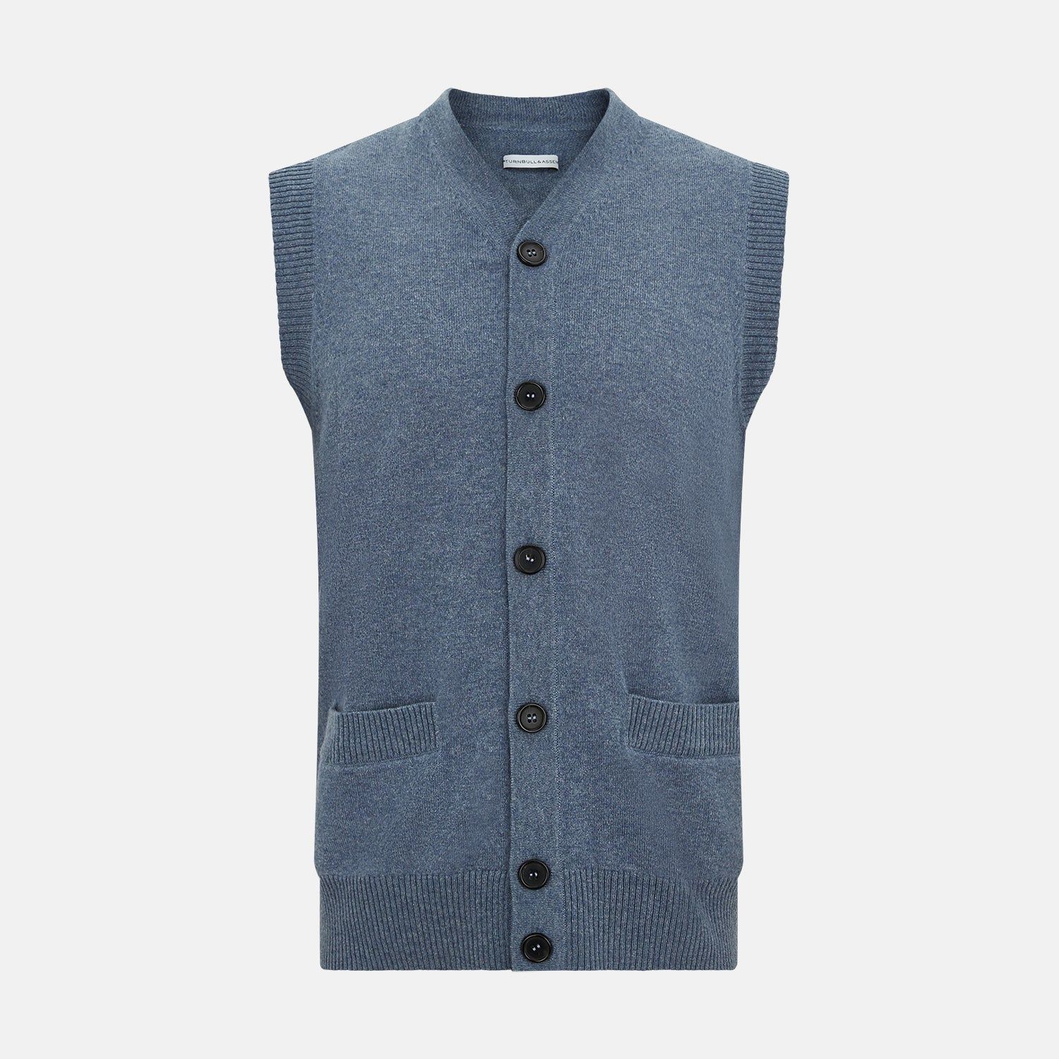 Blue Melange Cashmere Sleeveless Cardigan