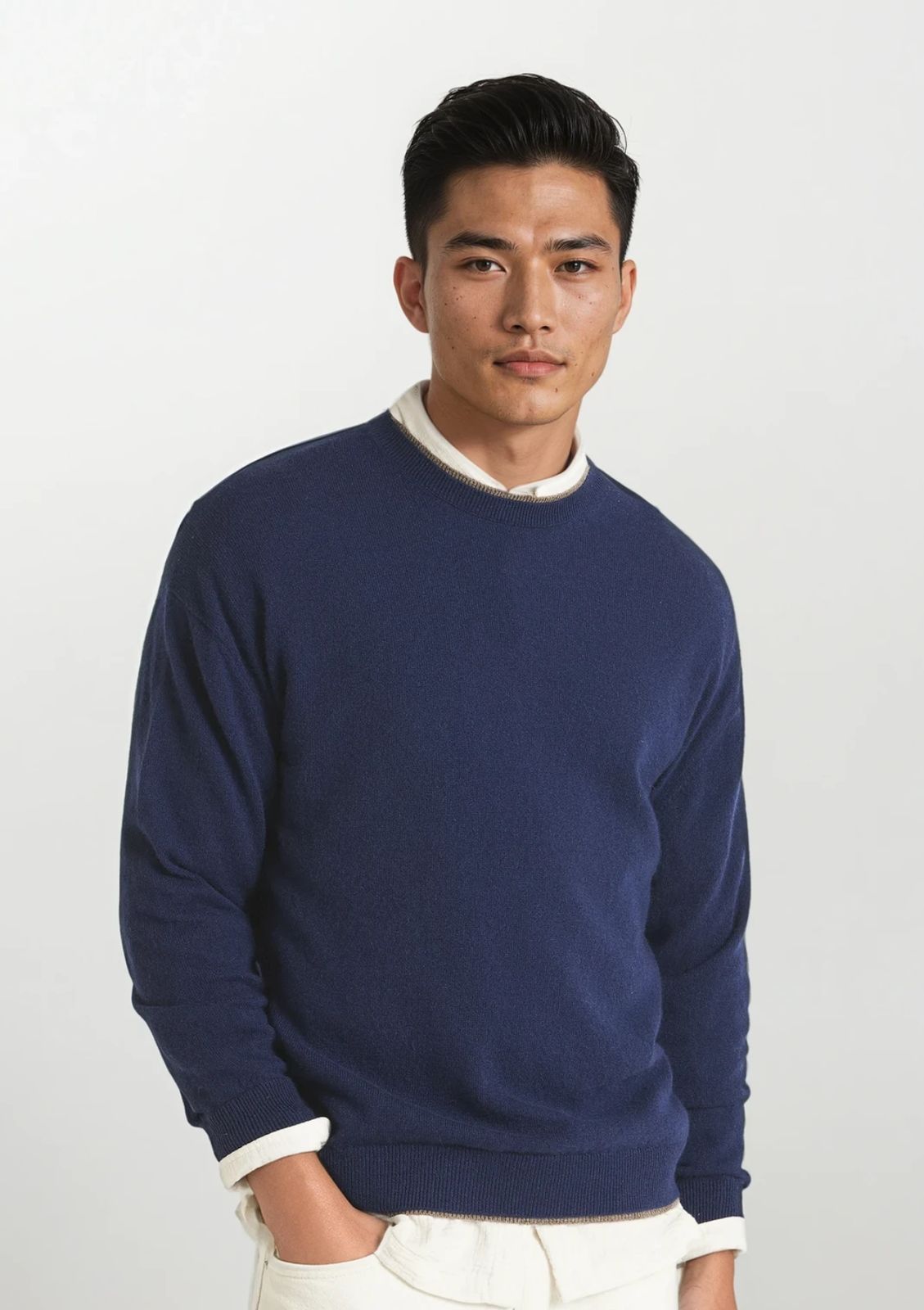 Mens Cashmere Crew Neck Sweater In Midnight Blue