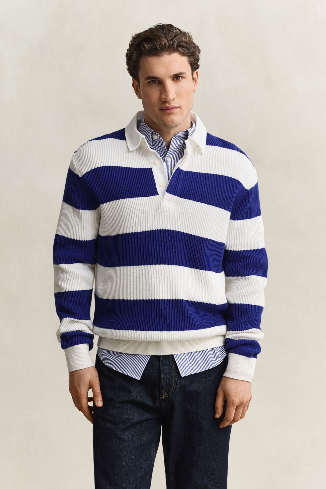 Striped Cotton Merino Rugger - CREAM