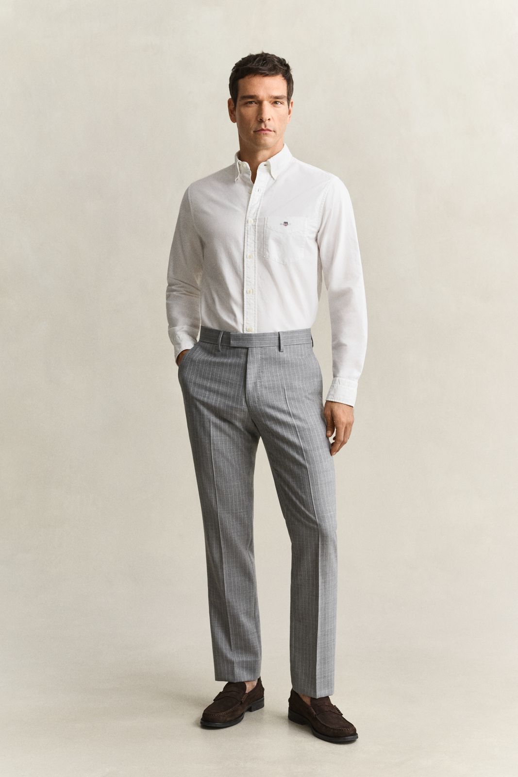 Pinstriped Suit Pants - GREY MELANGE