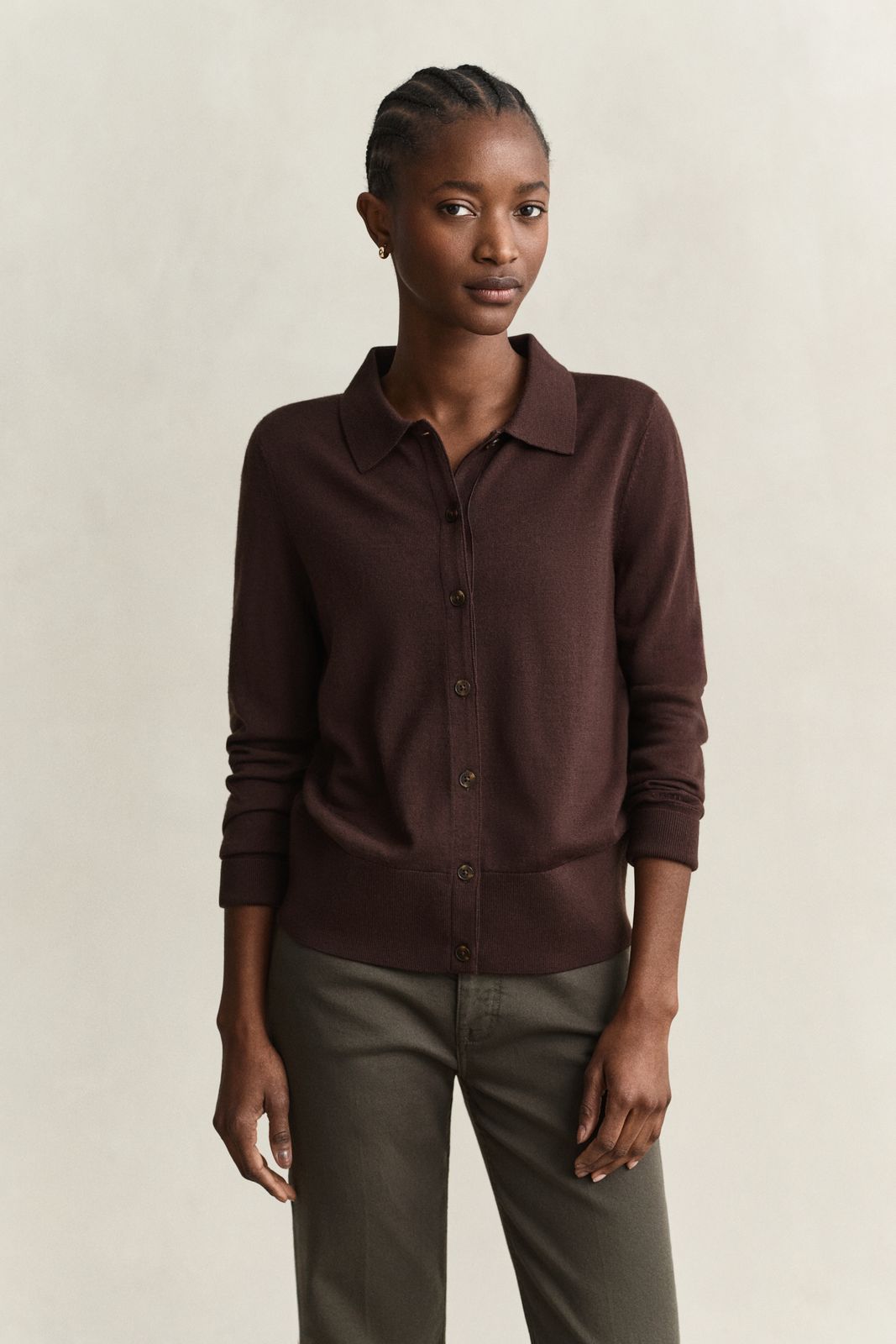Extra Fine Merino Wool Cardigan - DEEP BROWN