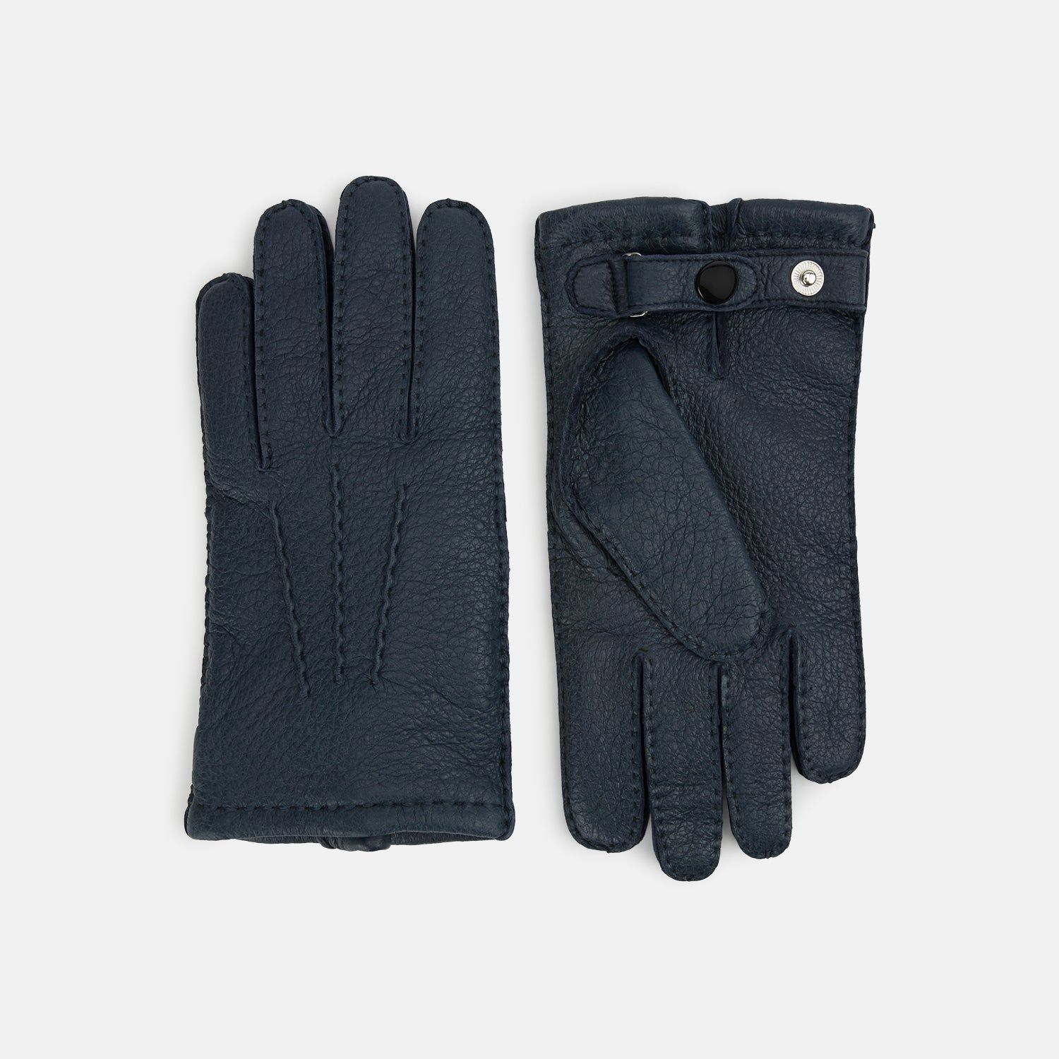 Navy Cashmere-lined Peccary Leather Gloves