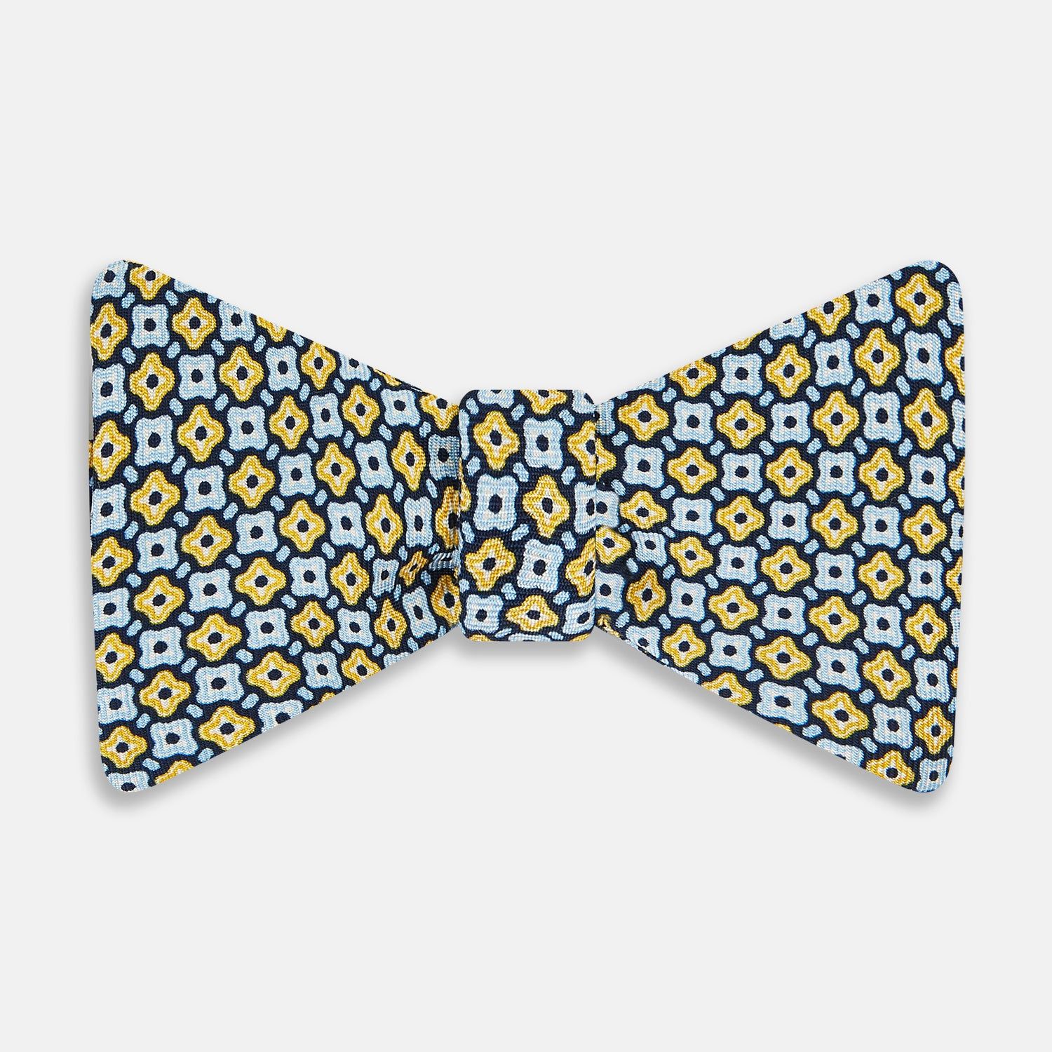 Citrus Yellow Abstract Quatrefoil Foulard Printed Silk Bow Tie