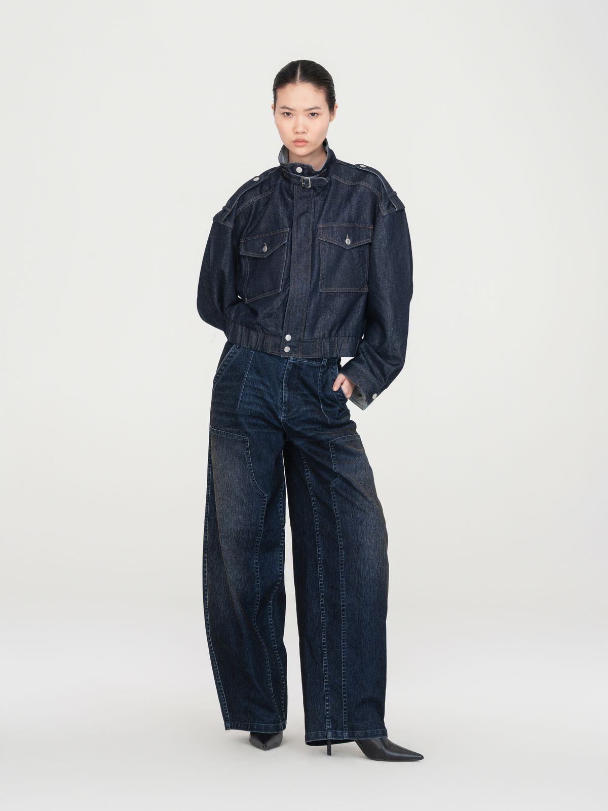 NAVY SUBTLE SHIMMER DENIM JACKET