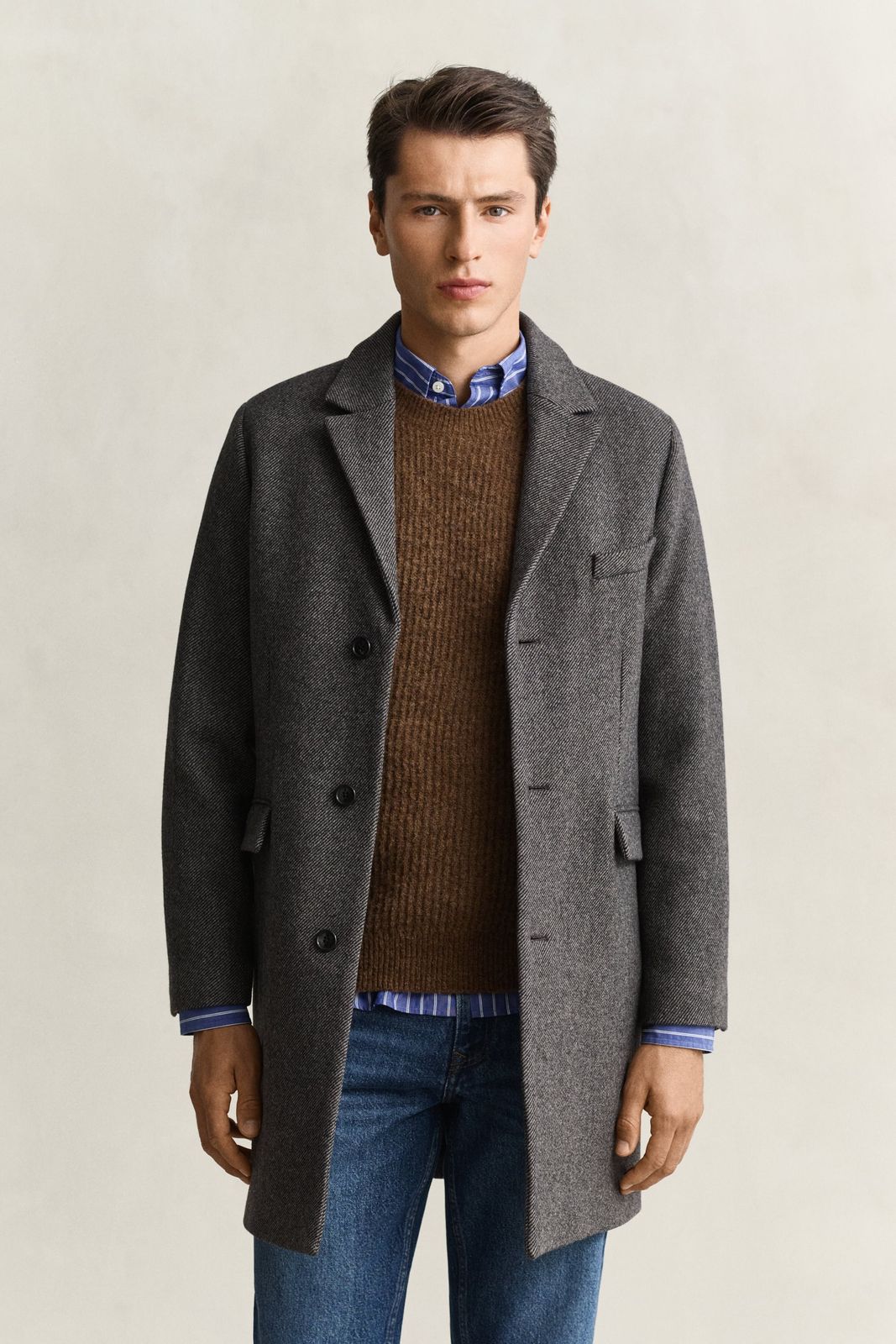 Two-Toned Wool Coat - BLACK GREY